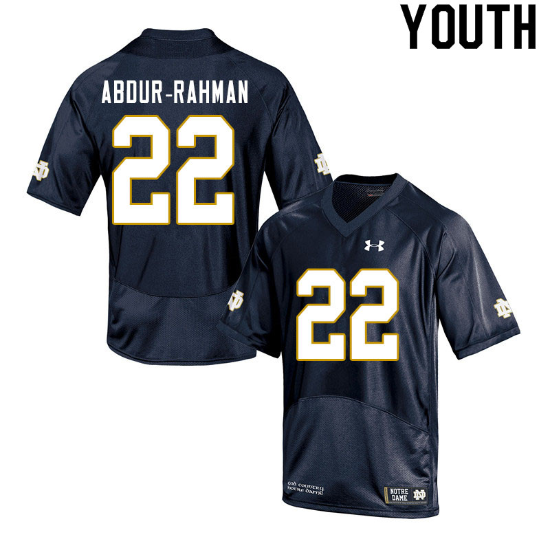 Youth NCAA Notre Dame Fighting Irish #22 Kendall Abdur-Rahman Stitched College Under Armour Authentic Navy Football Jersey LZ10O61CK